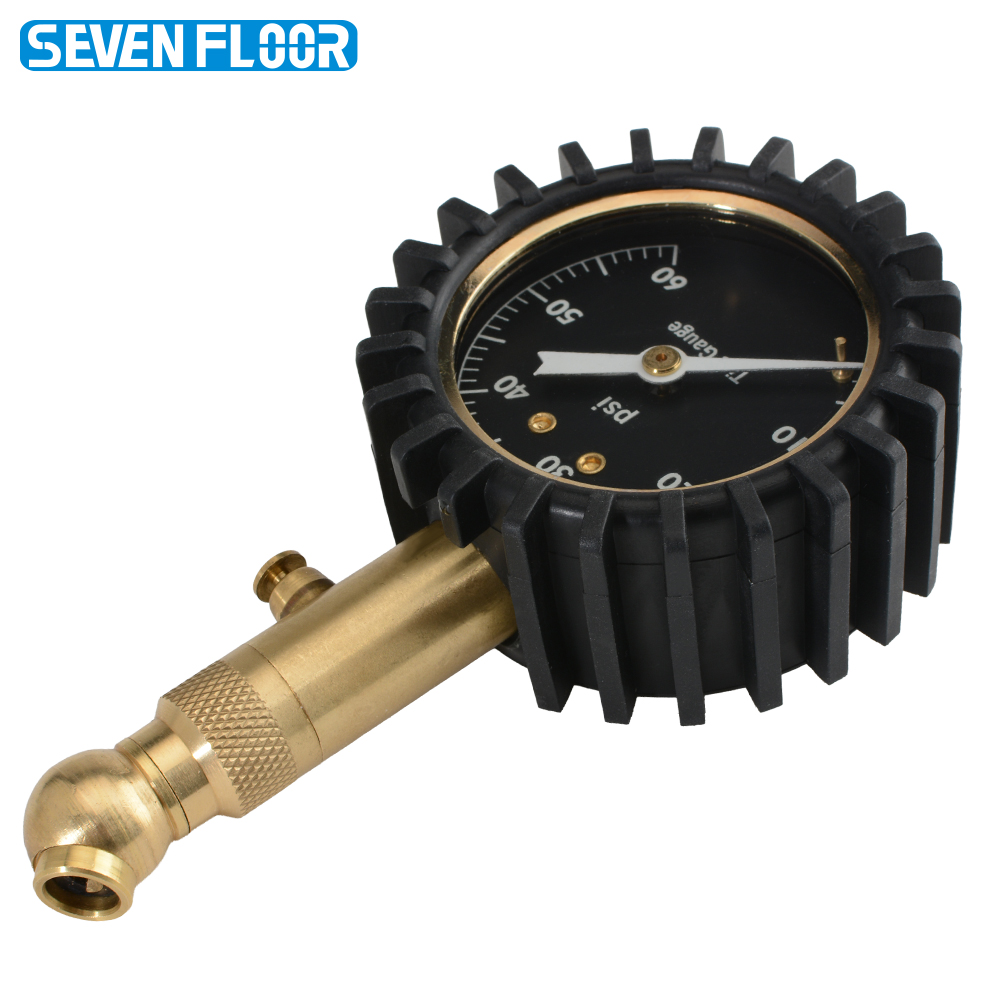 Tyre Pressure Gauge - 0-60PSI高精度タイヤ空気圧計2インチダイヤル銅金属ゴムホースタイヤエアメーター車トラックオートバイ用
