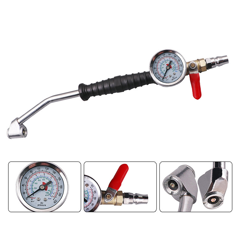 Tyre Pressure Gauge - タイヤ空気圧計付きタイヤインフレーターロッド（車、トラック、車両用）タイヤ修理ツール 0-15Bar/220Psi ユニバーサル