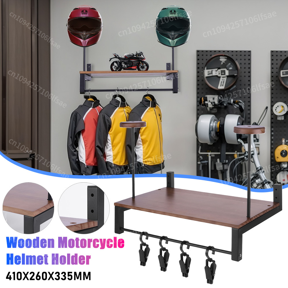 木製ディスプレイラックオートバイアクセサリー用壁掛けヘルメッ - Motorcycle Gear Display Rack のレビューと価格