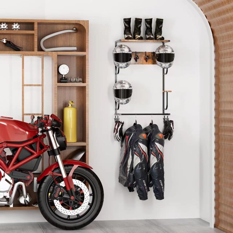 木製壁掛けヘルメットホルダー、オートバイヘルメットディスプレ - Motorcycle Gear Display Rack のレビューと価格