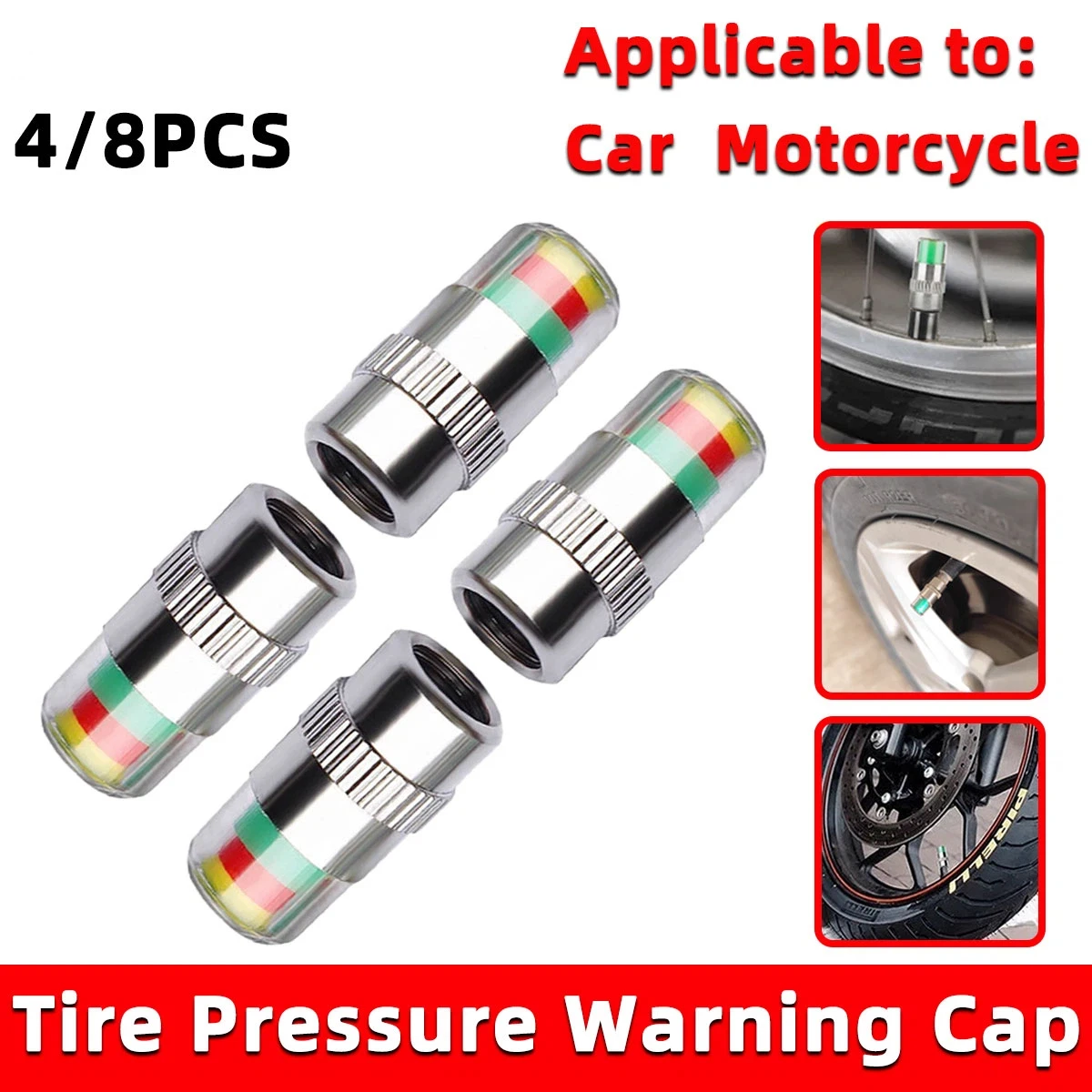 4/8個入り 車用タイヤバルブキャップ タイヤ空気圧ゲージ、 - Tyre Pressure Gauge のレビューと価格