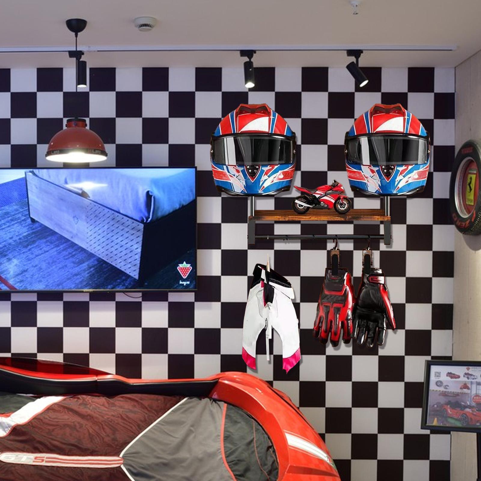 木製オートバイヘルメットディスプレイラック壁掛けラック乗馬グ - Motorcycle Gear Display Rack のレビューと価格