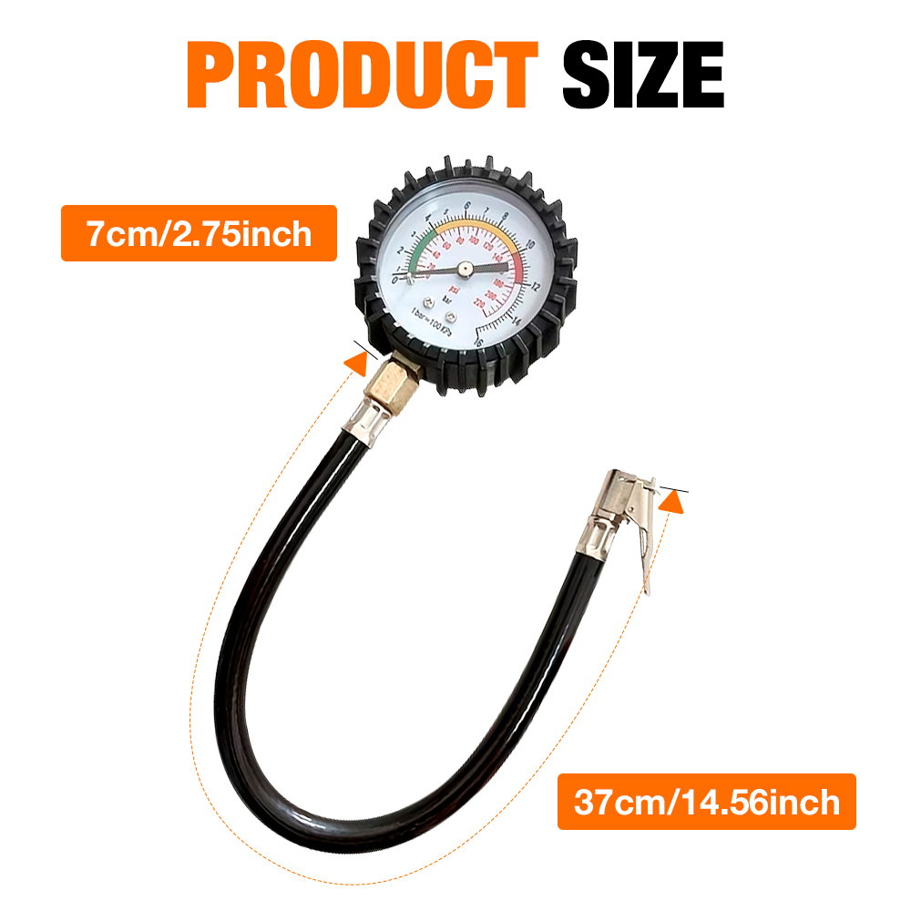 220PSI カータイヤ空気圧テスター、高精度ロングチューブ - Tyre Pressure Gauge のレビューと価格